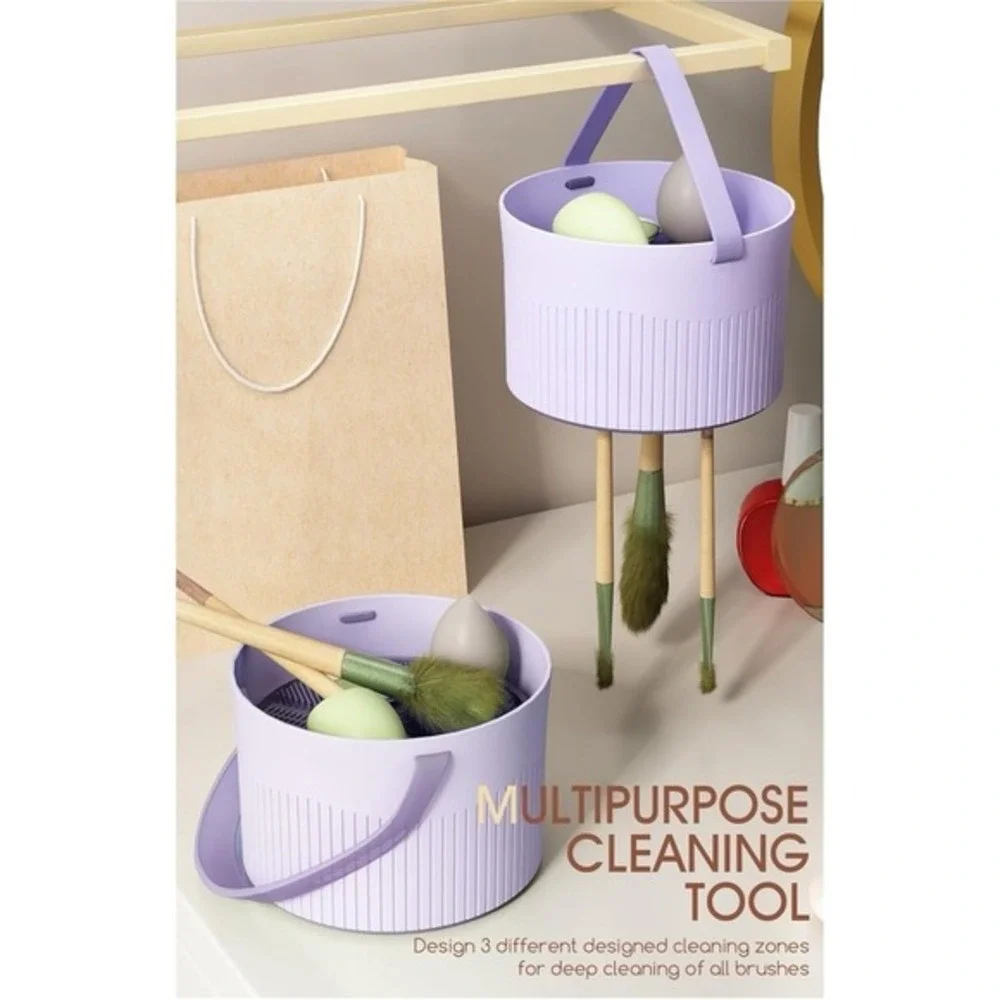 New Makeup Brush Cleaner Bowl Rack 3 in 1, Silicone Cleaning Tool with Drying Ho